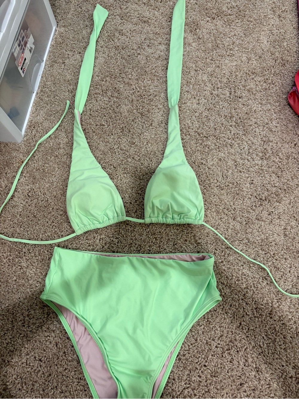 Women's High-Waist Triangle Bikini Set in Light Green